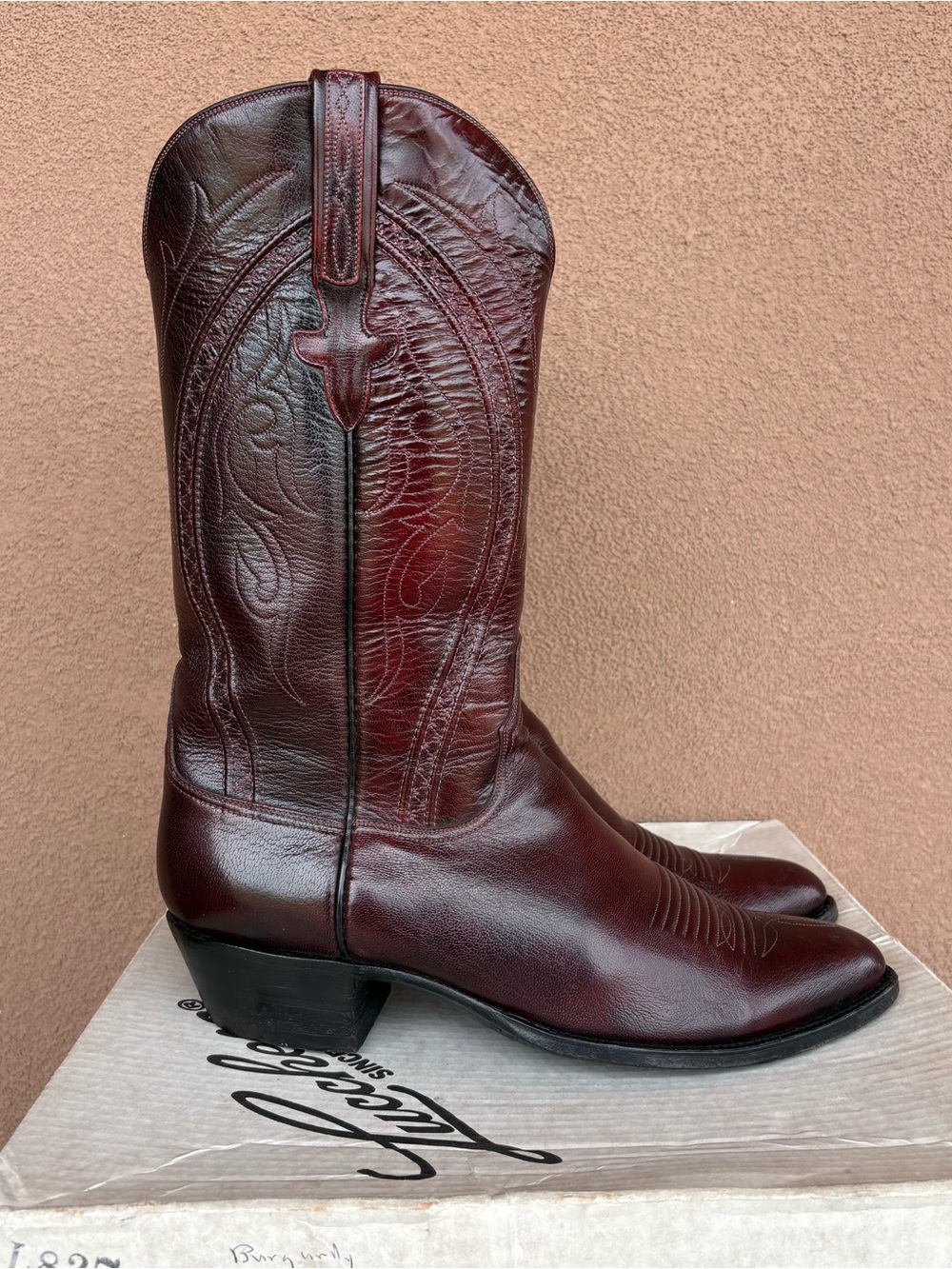 Vintage Lucchese San Antonio Black Cherry Men’s Western Boot.
